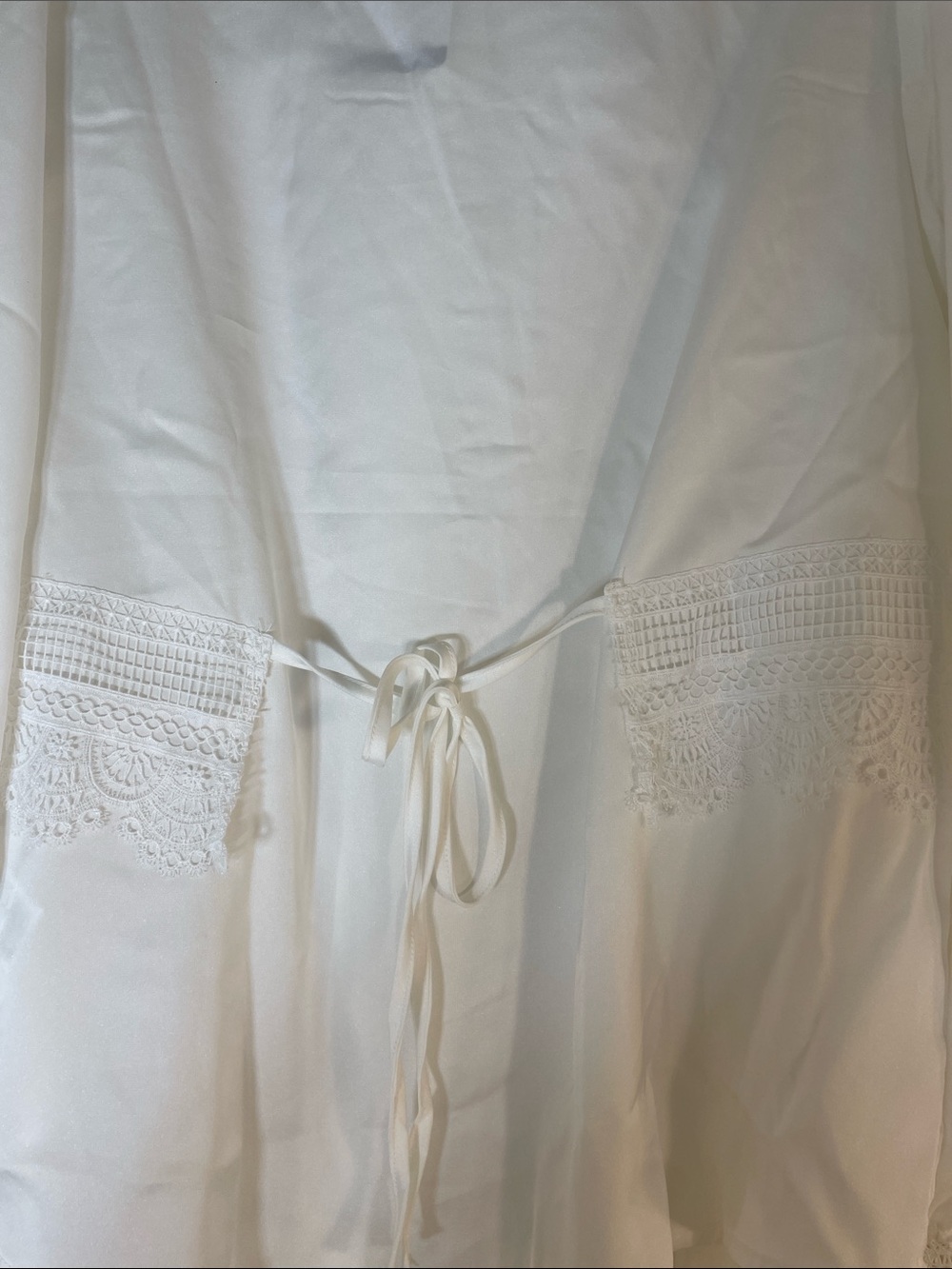 ANEWSTA White Lace-Detailed Button-Down Tie-Back Blouse. 6. NWT. - Picture 9 of 10
